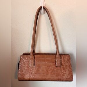 TOMMY HILFIGER Elegant Brown Crocodile-Embossed Women's Handbag